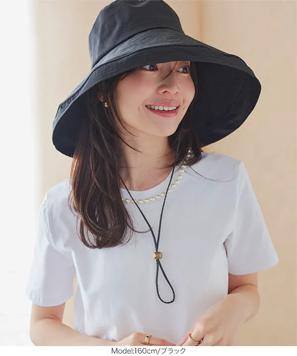 UVカット つば広ブリムハット 紐付き [J1133] - レディース