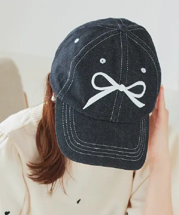 リボン刺繍キャップ