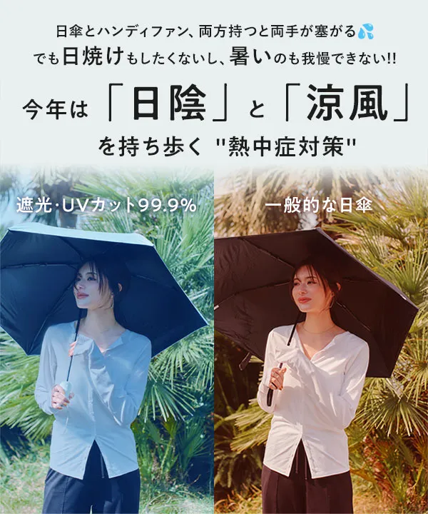 99.9%遮光99.9%UVカットハンディファン付き日傘 [J1194] - レディース