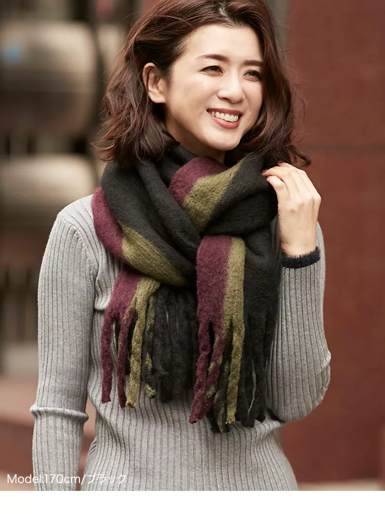 バイカラーふわふわストール [J802] - レディースファッション通販