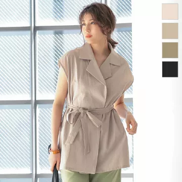 リボン付きコットンボイルジレ [K1032]