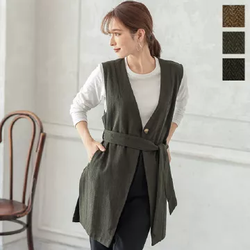 ベルト付きヘリンボーンジレ [K1061]