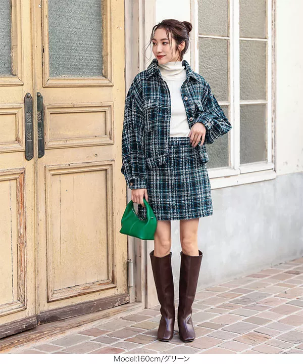 ツイード柄ボリュームスリーブショートジャケット [K1066