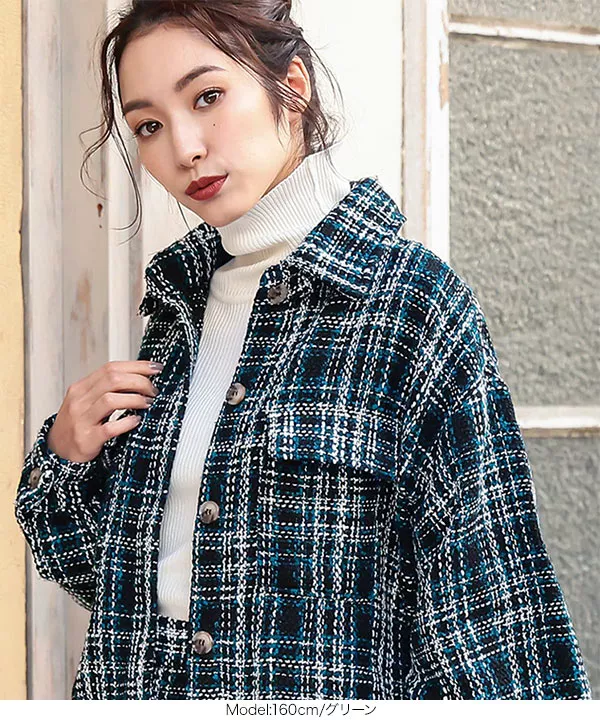 ツイード柄ボリュームスリーブショートジャケット [K1066