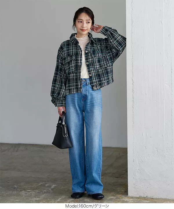 ツイード柄ボリュームスリーブショートジャケット [K1066