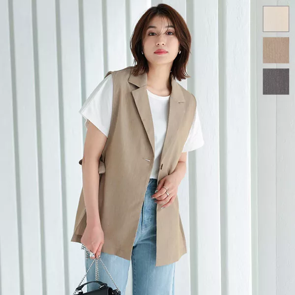 サイドリボンベルト付きジレジャケット [K1117] - レディース