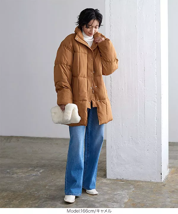 スタンドカラー中綿ロングコート [K1148] - レディースファッション