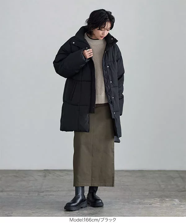 スタンドカラー中綿ロングコート [K1148] - レディースファッション