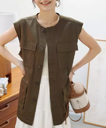 ノーカラーミリタリーチノベスト [K1215]