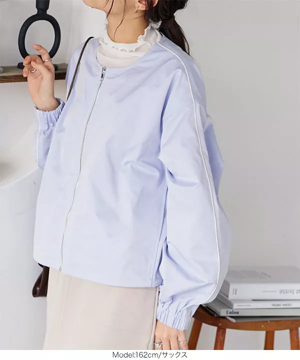ボリュームスリーブノーカラーブルゾン [K1219] - レディース