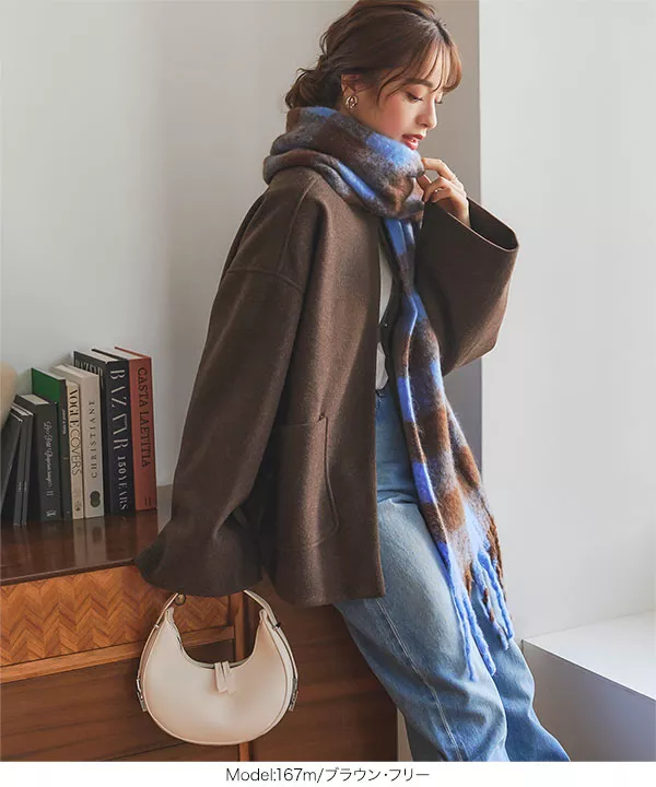 ニットスヌード付きノーカラーコート[K1268] - レディースファッション