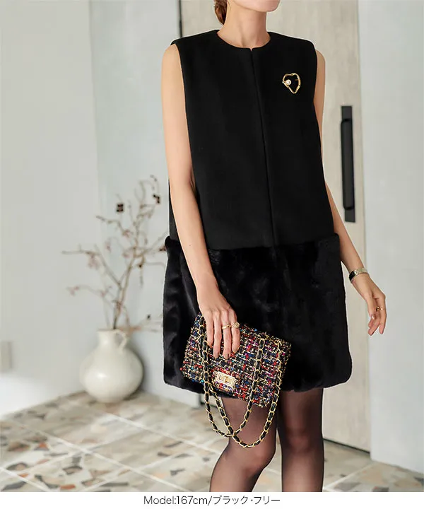 ファー切替フェイクルールジレベスト [K1280] - レディース