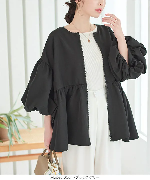 美品　yori バルーンスリーブ ジャケット 黒 バルーンスリーブジャケット [K1301] - レディースファッション通販