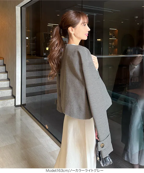 楽天市場】[ 岡部あゆみさんコラボ [ コート アウター ショートコート 選べる2タイプ ポケット デザイン [K1315] レディース 20代  30代 40代 高見え おかべ オカベ Ayumi ブルゾン アウター ステンカラー ノーカラー 高級感 ウール調 ドロップショルダー ノーカラー  