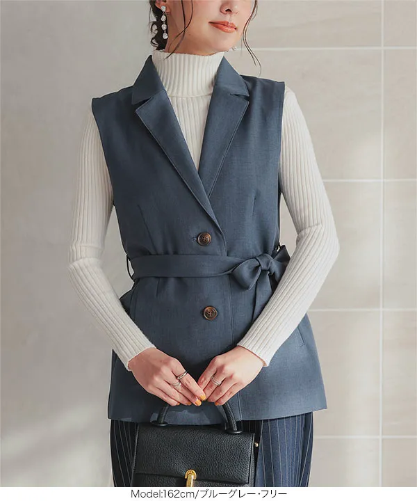 ウエストベルト付きテーラードジレベスト [K1329] - レディース
