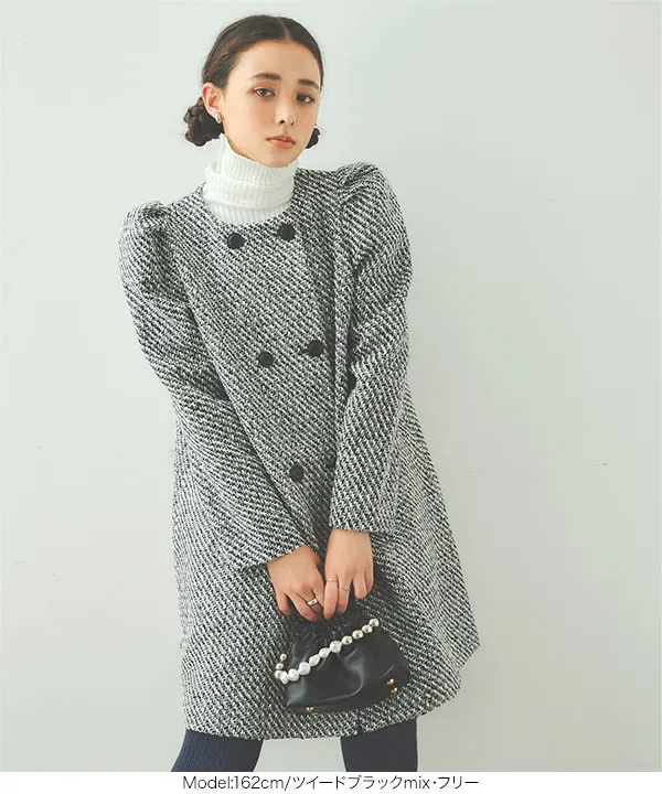 選べるツイードorボアパワショルダブルボタンコート[K1330
