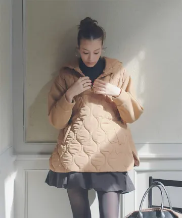 異素材切替中綿キルティングプルオーバー