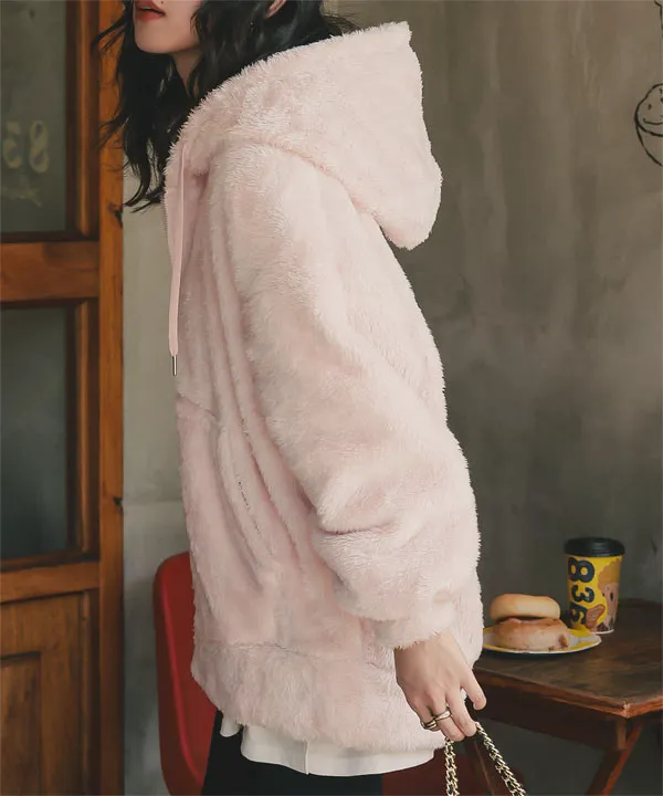 ファーフリースジップアップフーディー [K1383] - レディース