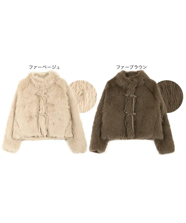 小澤美里さんコラボ ]リボンブローチつきエコファーショートコート