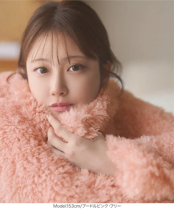 [ 小澤美里さんコラボ ]リボンブローチつきエコファーショートコート [K1385]