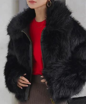 ミックスロングファーブルゾンコート [K1403]