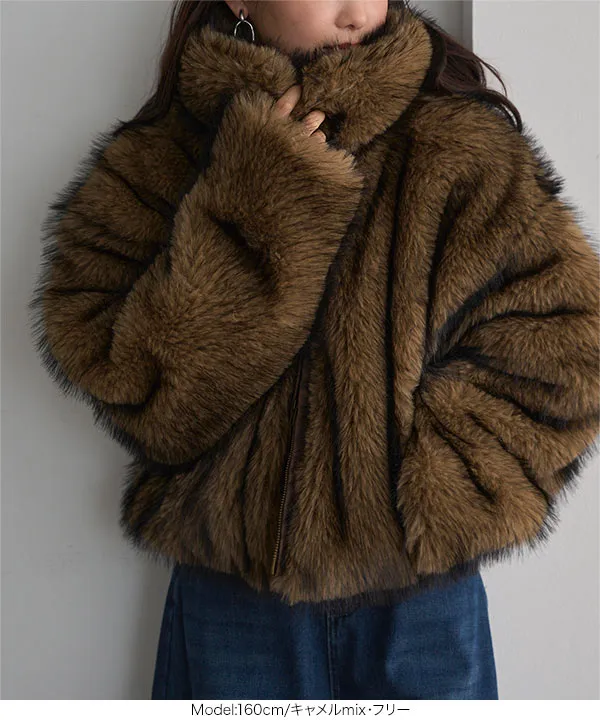 ミックスロングファーブルゾンコート [K1403] - レディース