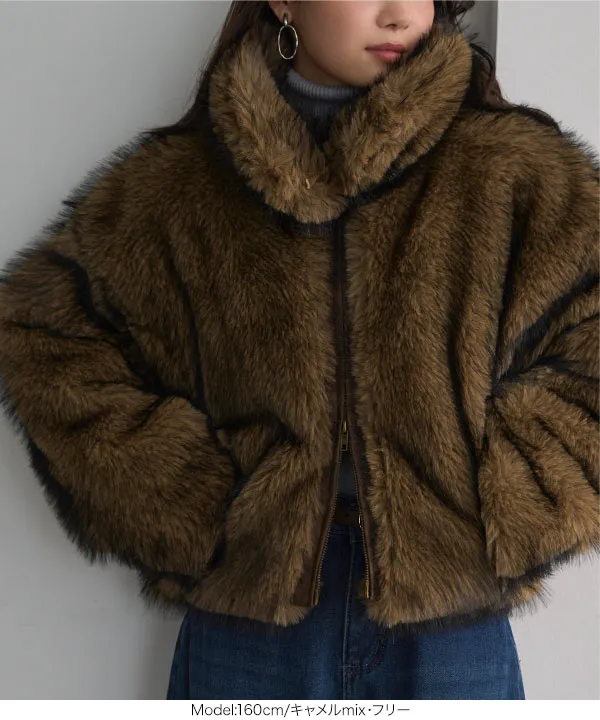 ミックスロングファーブルゾンコート [K1403] - レディース