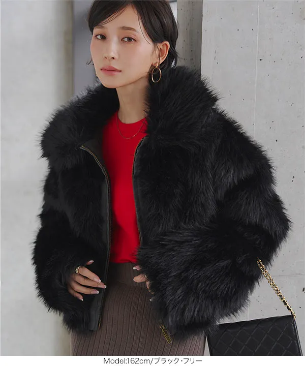 美品✨  ブロンテ 黒 M相当 コヨーテファー付 ミックスロングファーブルゾンコート [K1403] - レディース