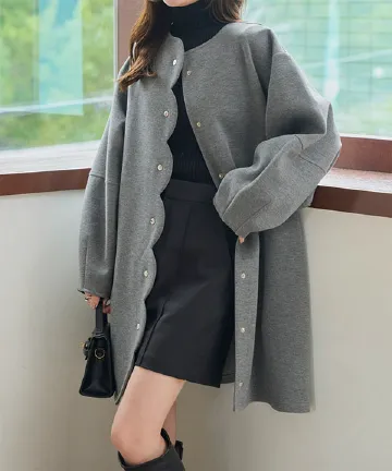 ダイバー素材スカラップコート [K1407] - レディースファッション通販