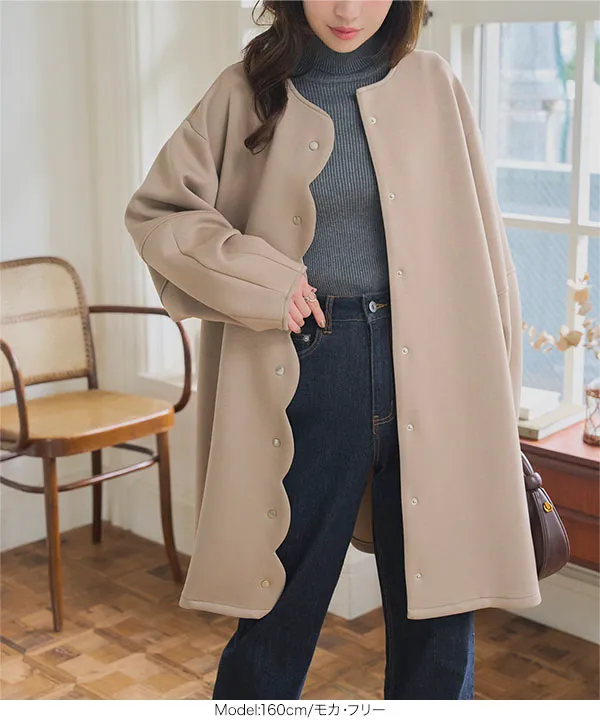 ファー襟スカラップコート タルティーヌエショコラ グレーウールコート