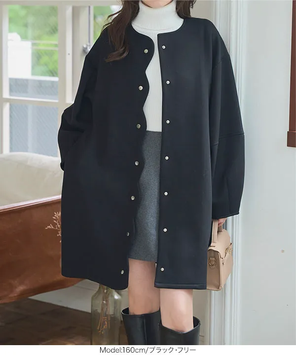 ダイバー素材スカラップコート [K1407] - レディースファッション通販