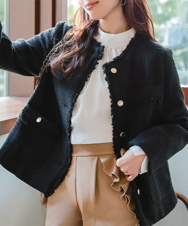 バックフレアツイードジャケット [K1408] - レディースファッション