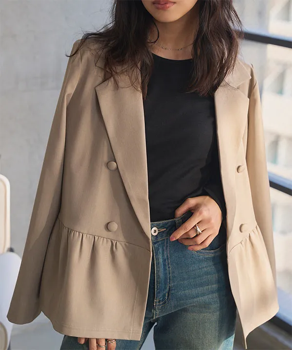 なっち ヘビーリネン×ガーゼ フリルヘムショートジャケット ブラック ペプラムフリル2WAYフーディジャケット【予約10/7～順次発送