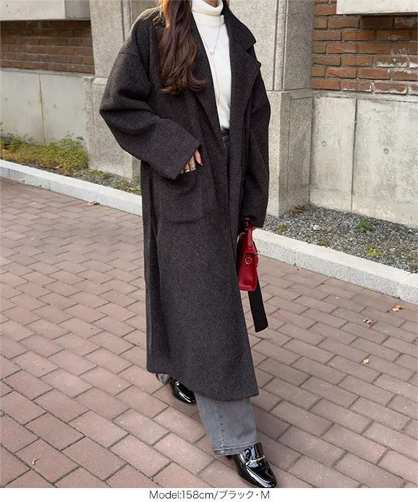 ウエストリボンデザインロングガウンコート [K1412] - レディース