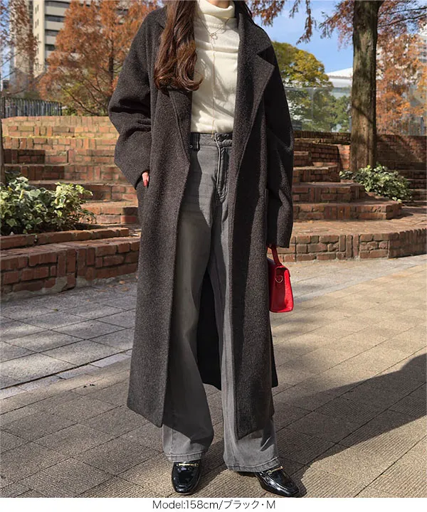 ウエストリボンデザインロングガウンコート [K1412] - レディース