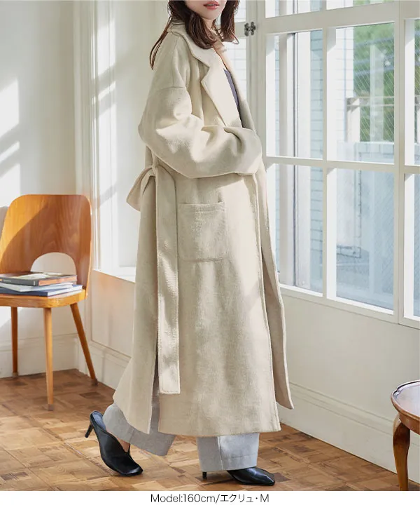 ウエストリボンデザインロングガウンコート [K1412｜今だけ送料無料