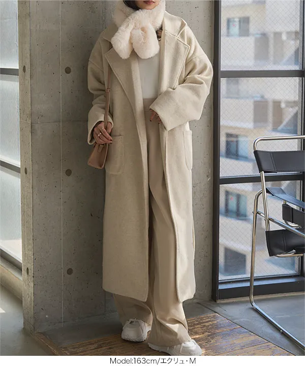 ウエストリボンデザインロングガウンコート [K1412] - レディース