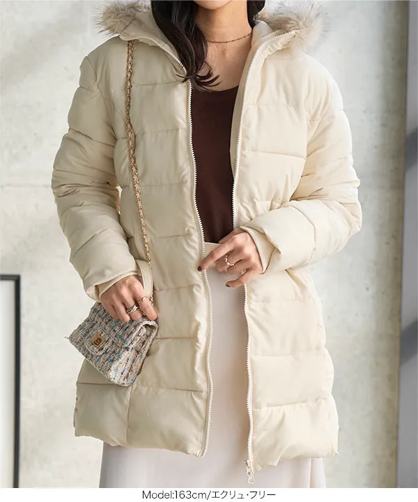 ベルト付きファーフード中綿コート [K1413] - レディースファッション