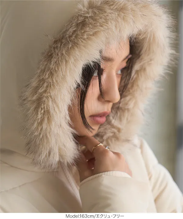 ベルト付きファーフード中綿コート [K1413] - レディースファッション