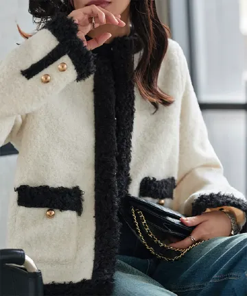 ノーカラーボアトリムジャケット [K1414]