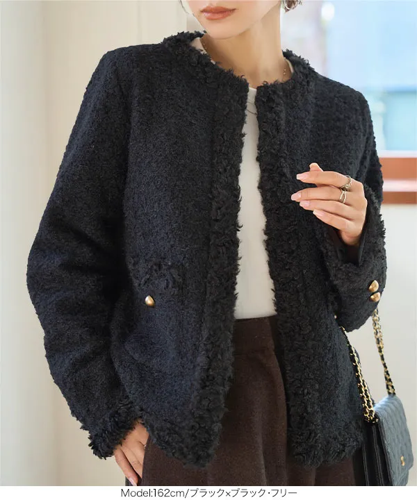 ノーカラーボアトリムジャケット [K1414]| 今だけ送料無料