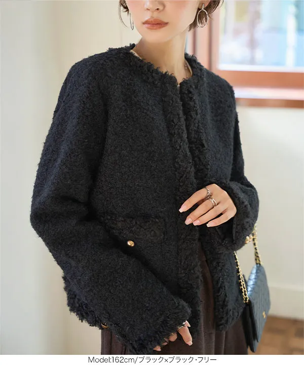 ノーカラーボアトリムジャケット [K1414]| 今だけ送料無料