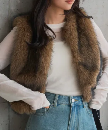 クロップドファージレベスト [K1416] - レディースファッション通販