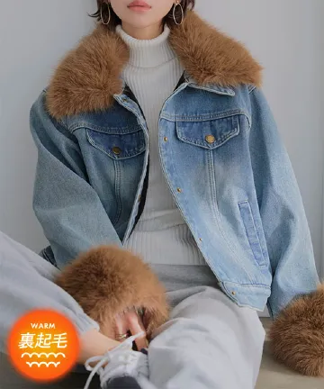 裏起毛 ] ファー付きデニムジャケット [K1423]1/4(日)12:00~販売開始