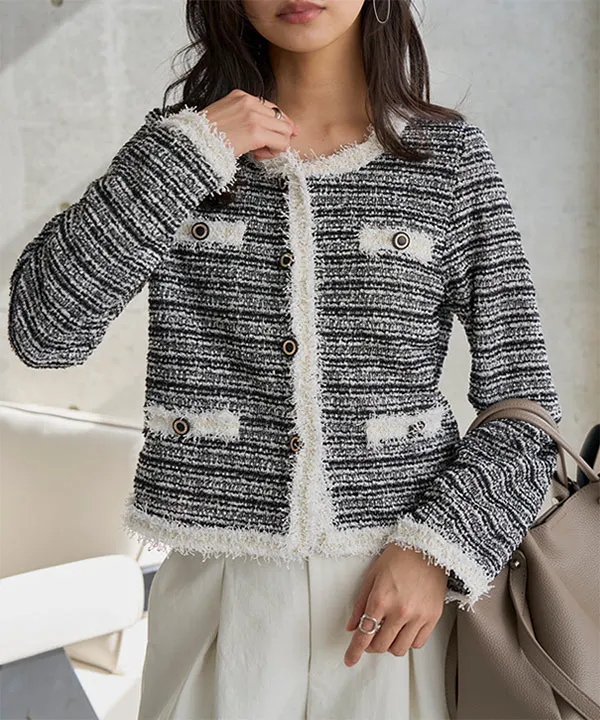 【美品✨】ルネ　ジャケット　羽織り　ツイード　パール　2021年　36 ショート丈ツイードジャケット [K1427] - レディースファッション通販