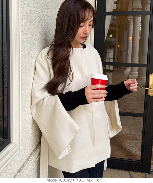 [ 岡部あゆみさんコラボ ] 選べる2タイプ袖ファスナー付きミドル丈コート [K1464]| 送料無料 10/25(日)12:00~10/26(月)12:00まで