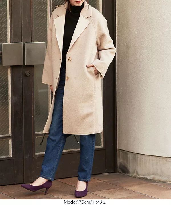 スエードカラーロングコート [K880] - レディースファッション通販