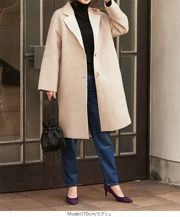 スエードカラーロングコート [K880] - レディースファッション通販