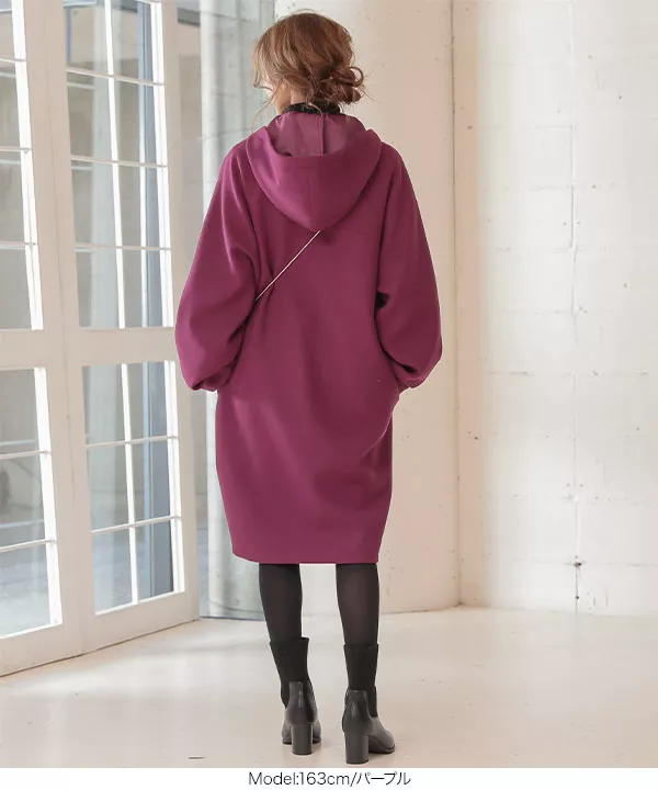 フード取り外しOKノーカラーフーディコート [K885] - レディース