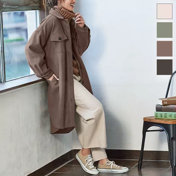 メルトンCPOシャツロングコート [K886] - レディースファッション通販